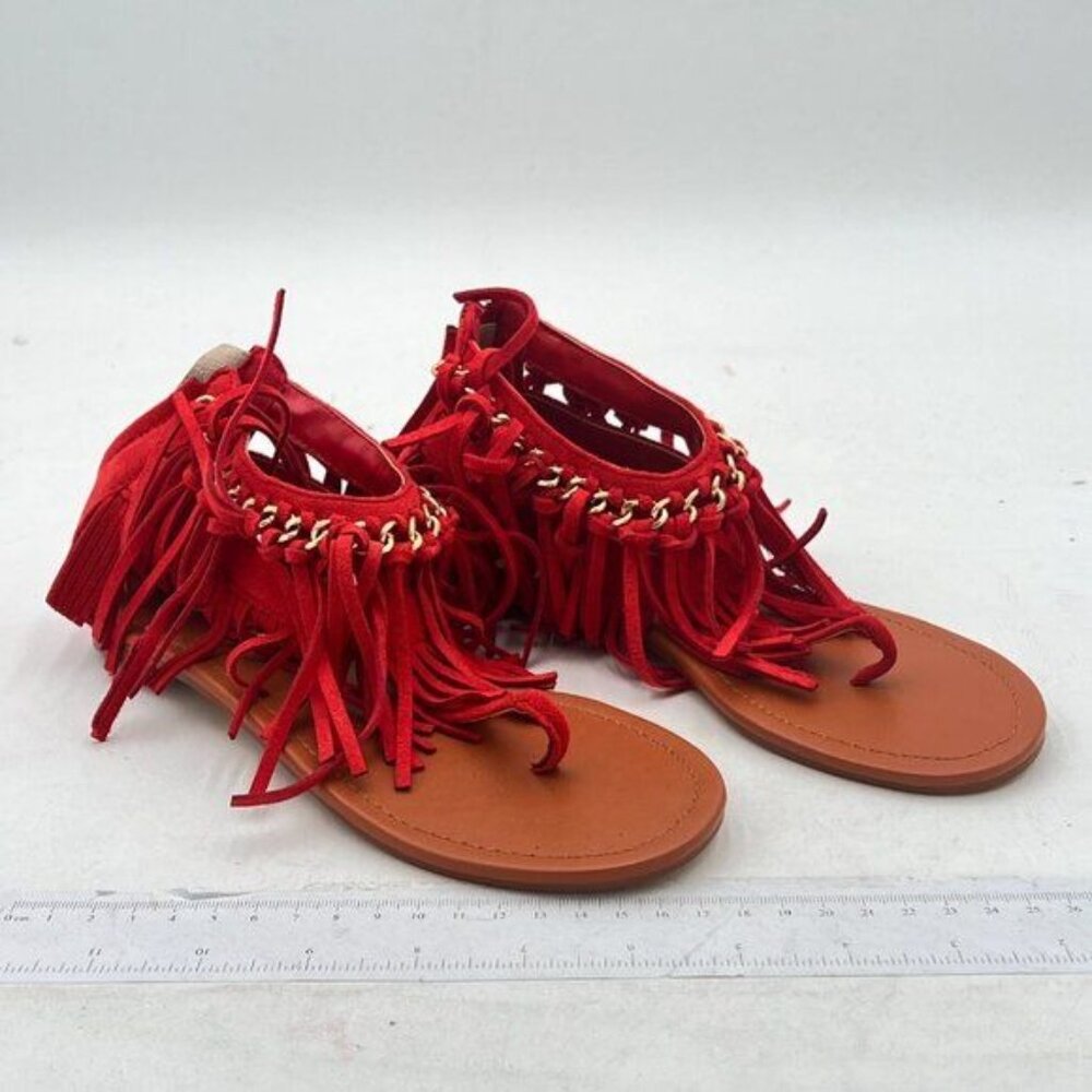 YDN Women Flip Flop Sandals Fringes Thong Flats Shoes Women Suede Tassels Metal - Picture 4 of 8